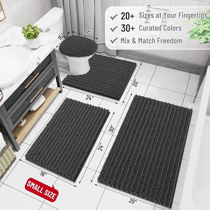 Arotive Luxury Chenille Bathroom Rug Mat, Extra Soft Thick Absorbent Shaggy Bath Rugs, Non-Slip Machine Wash Dry, Plush Bath Mats for Bathroom, Shower and Tub, 45x27, Dark Grey - ModernBath