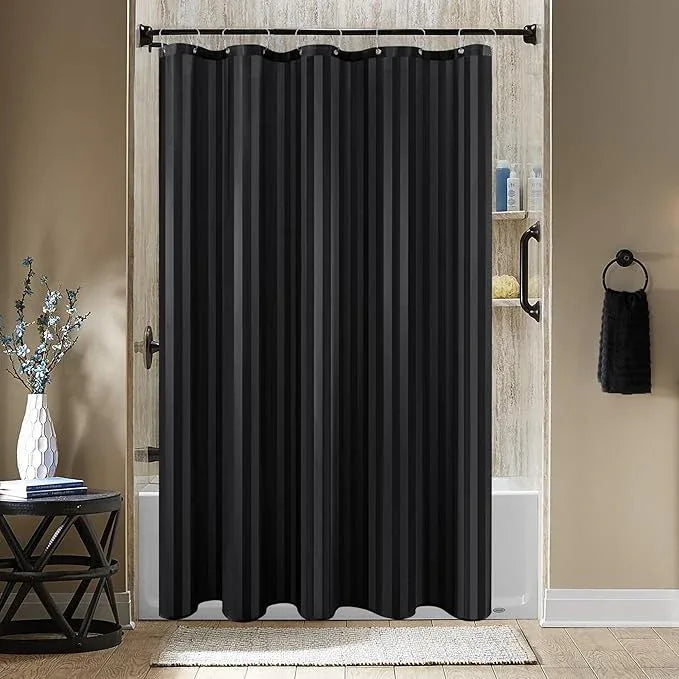 Biscaynebay Fabric Shower Curtain or Liner 72" by 72", Black Water Repellent Damask Stripes Bathroom Curtains Machine Washable - ModernBath
