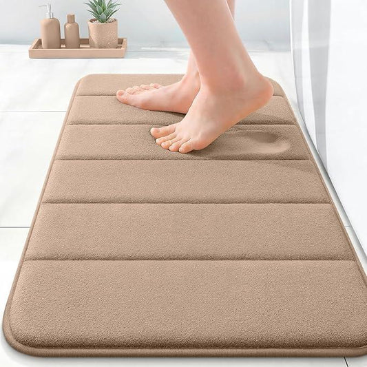OLANLY Memory Foam Bath Mat 24x16, Super Soft Absorbent Bathroom Rugs, Quick Dry, Machine Washable Shower Floor Rugs, Bathmat Carpet, Bathroom Home Decor Accessories, Tan - ModernBath