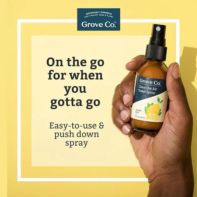 Grove Co. Toilet Spray, Clear the Air Bathroom Spray Air Freshener (2 fl oz) Odor Eliminator for Strong Odor, 100% Natural Lemon Zest Scent, Vegan, Paraben & Phthalate Free (Pack of 3) - ModernBath