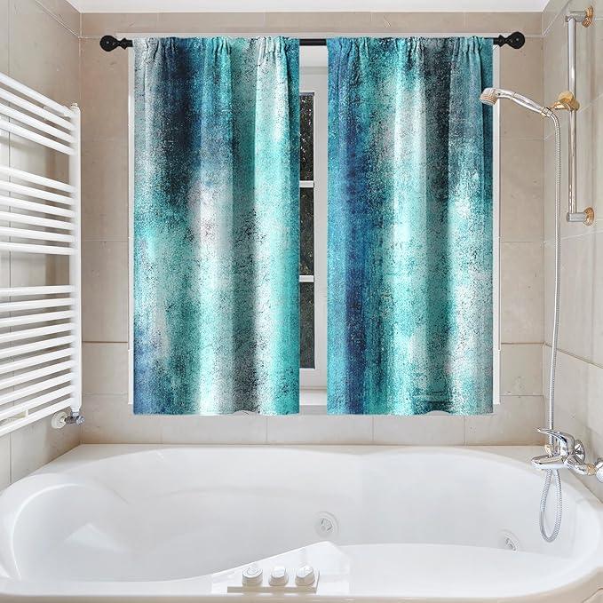 Culudea Turquoise Teal Grey Gray Waffle Textured Cloth Shower Curtain Set, Painting Abstract Modern Art Bathroom Window Waterproof Shower Curtains for Bathroom Decor - ModernBath