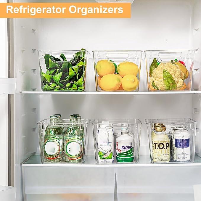 Attelite Clear Plastic Storage Bins,Large 6 Pack Pantry Organizer with Handle,BPA Free Plastic Storage Containers for Fridge,Closet,Bathroom,Under Sink and Kitchen Organization - ModernBath