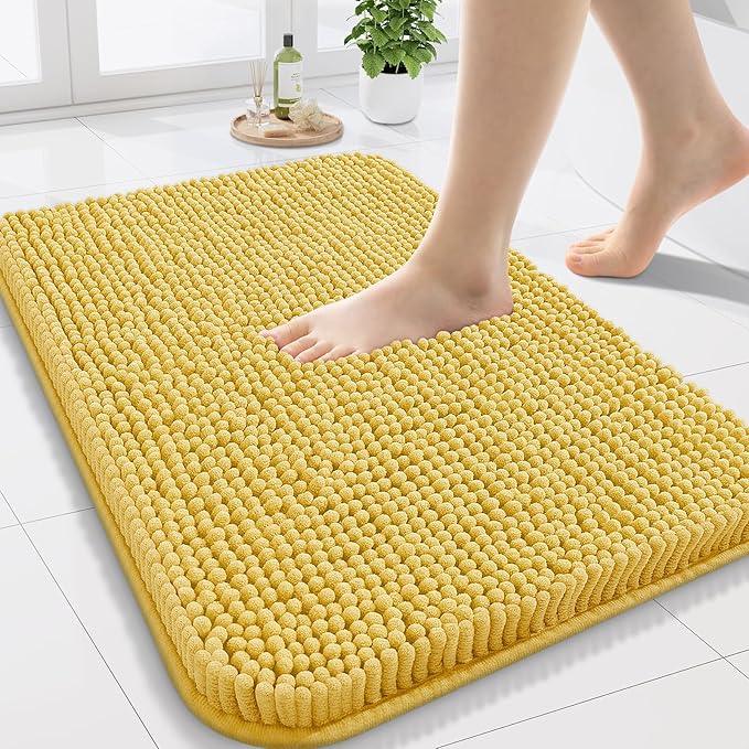 Arotive Bathroom Rugs 24x16, Extra Soft Absorbent Shaggy Chenille Bath Rugs, Machine Washable Rubber Backing Non-Slip Bath Mats for Bathroom Floor Tub and Shower, Home Decor Accessories, Yellow - ModernBath