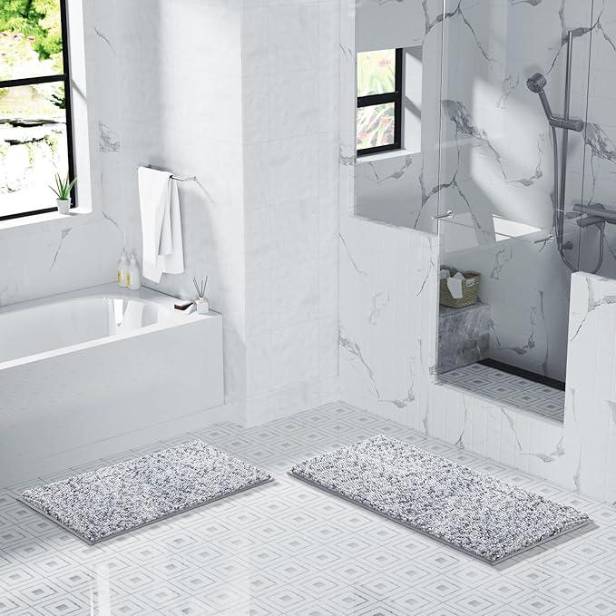 Yimobra Bath Mats for Bathroom Non Slip, 36x24, Extra Soft Chenille Bathroom Rugs, Luxury Fluffy Long Matts for Tub, Plush Shaggy Carpet, Water Absorb, Machine Washable, Light Grey & Dark Grey - ModernBath