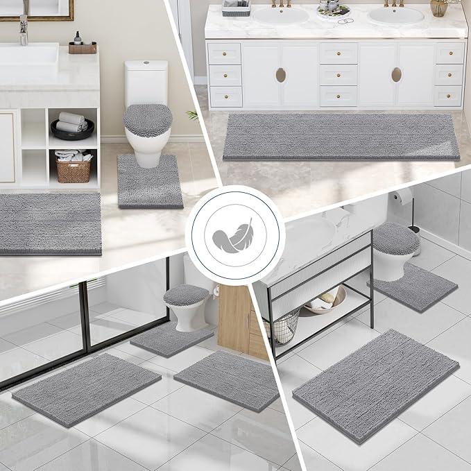 Smiry Luxury Chenille Bathroom Rugs 47x20, Extra Soft and Absorbent Shaggy Bath Mat, Machine Washable, Non-Slip Plush Carpet Runner for Tub, Shower, and Floor, Home Decor Accessories, Grey - ModernBath