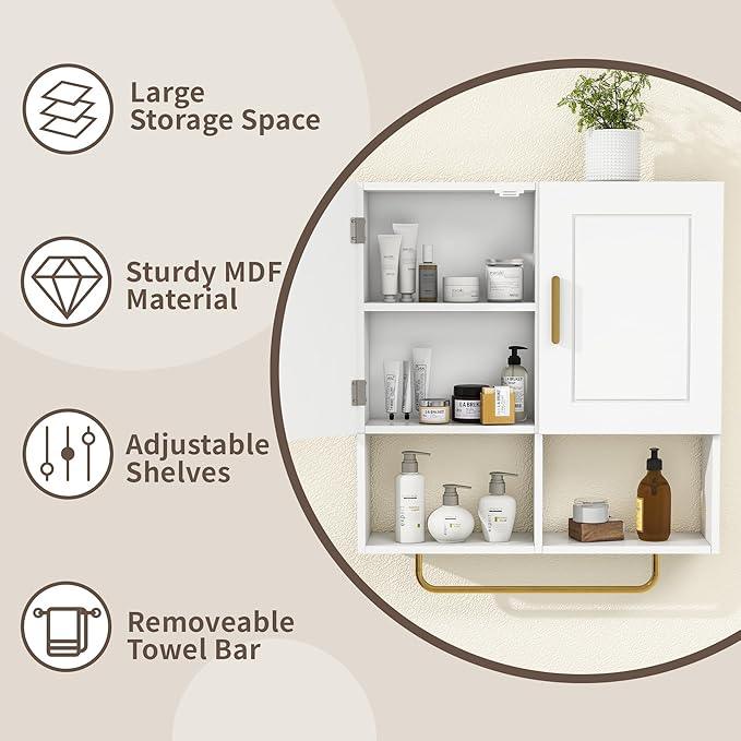 Wall Mounted Bathroom Storage Cabinet Medicine Cabinet with Adjustable Shelves & Towel Bar for Bathroom, Laundry Room, Bedroom, Enterway - ModernBath