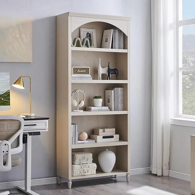 76" Tall Arched Bathroom Storage Cabinet, 5 Tiers Large Farmhouse Arched Cabinet w/Adjustable Shelves, Modern Wooden Storage Cabinet for Bathroom, Living Room, Entryway, Study Room (Cream) - ModernBath
