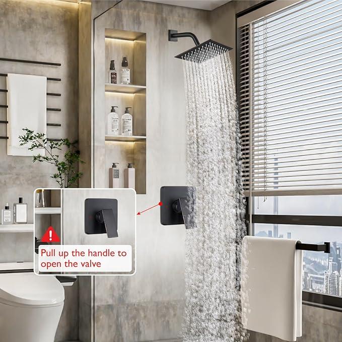 Heyalan 8 Inch Shower Head and Handle Set Square Shower Faucet Set Bathroom Rainfall Shower Faucet Set Stainless Steel Showerhead Single Function Shower Trim Kit,Male Thread Valve,Oil Rubbed Bronze - ModernBath
