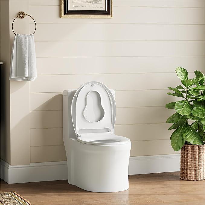 Toilet Seat,Round Toilet Seat with Quiet Close – Quick Release Hinges, Non-Slip Bumpers, Quiet, Easy to Clean – Fits Most American Standard Elongated Toilets – Easy Installation – White, Regular - ModernBath