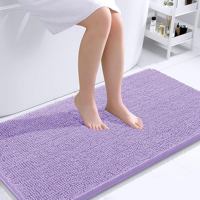 OLANLY Bathroom Rugs 44x24, Extra Soft Absorbent Chenille Bath Rugs, Rubber Backing Quick Dry, Machine Washable Bath Mats for Bathroom Floor, Tub and Shower, Home Decor Accessories, Lavender - ModernBath