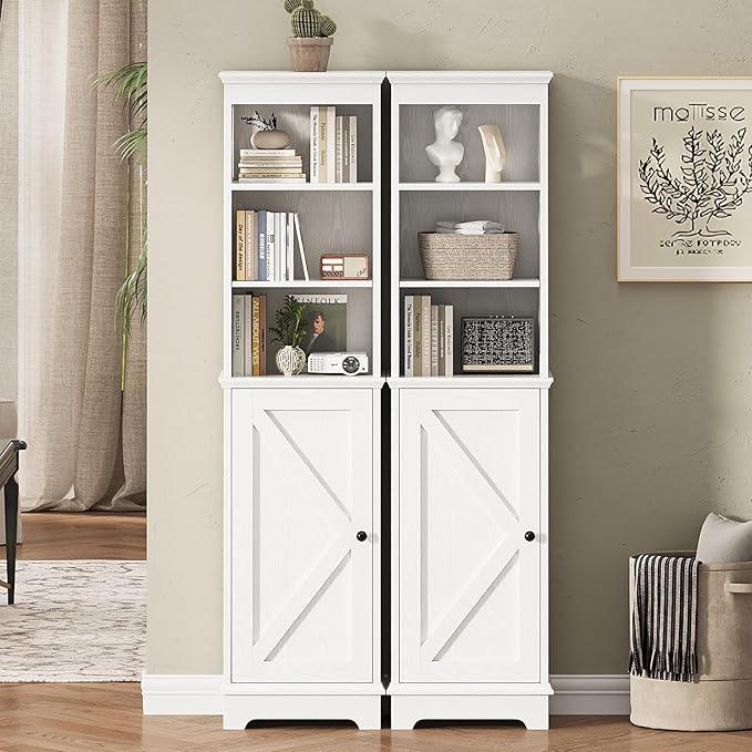 Narrow Bathroom Storage Cabinet with Door and Open Adjustable Shelves, 60.9" H Wooden Tall Tower Corner Farmhouse Cabinet, Freestanding Organizer for Kitchen, Entryway White - ModernBath