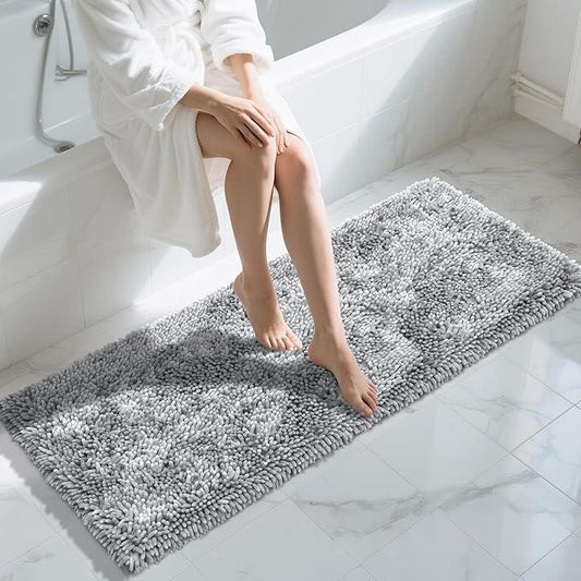 Yimobra Long Bathroom Rugs Runner 60x24 Inch, Extra Thick Soft Absorbent Chenille Bath Mat, Non Slip Machine Washable, Quick Dry Bath Rugs for Bathroom Floor, Tub and Shower, Light Grey - ModernBath