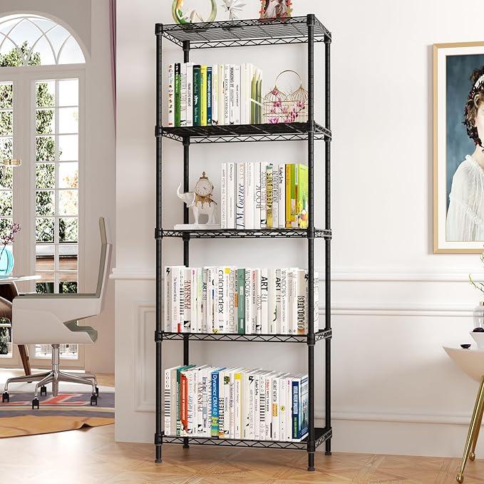 5 Tier Adjustable Storage Shelves Heavy Duty Metal Utility Shelf 750LBS Capacity Wire Shelving Unit Organizer Rack for Home Kitchen Office Bathroom Pantry Room 12" D x 22" W x 59" H Black - ModernBath