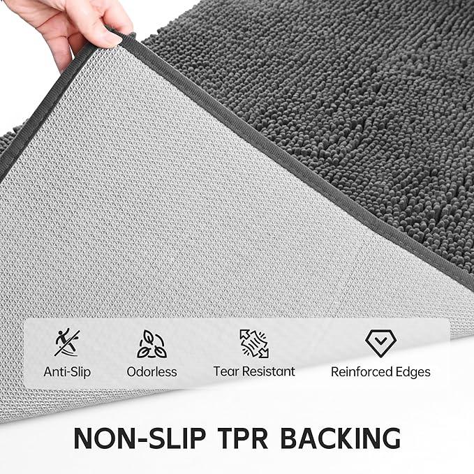 Cybstrax Bath Rug Mat,Extra-Soft Absorbent Chenille Bathroom Mats, 60" x 30" Non-Slip Rubber Backing, Large Washable Bath Mat for Bathroom Floor, Home Decor Accessories, Grey - ModernBath