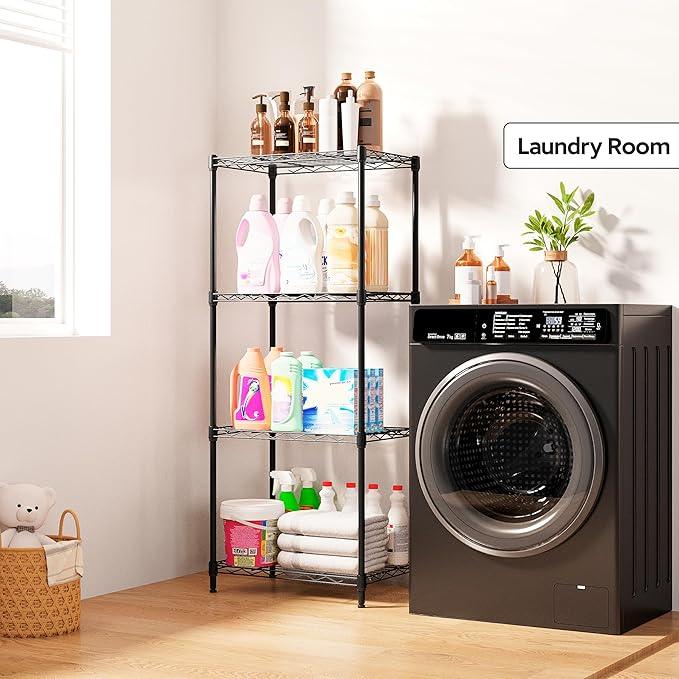 4 Tiers Shelf Metal Storage Shelves Wire Rack Closet Organizers with Wheel for Garage Kitchen Bathroom Laundry Black 11.8" D x 17.7" W x 41.9" H - ModernBath
