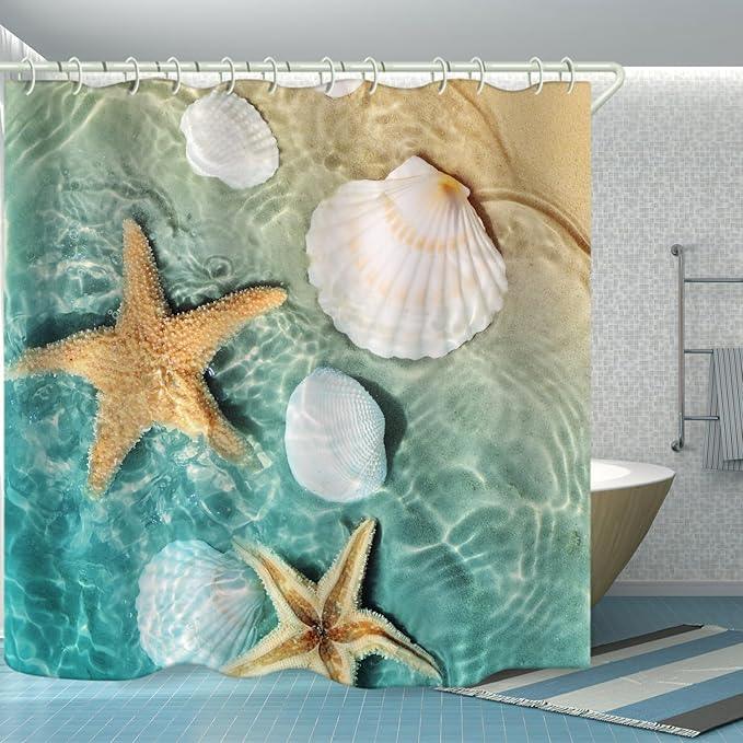 LYFANS Bathroom Uses Beach Scallop 3D Shower Curtains, Luxurious Bathtub Standard Shower Curtain, Waterproof and Bright Fabric Shower Curtains, Size (59x72 inches) - ModernBath