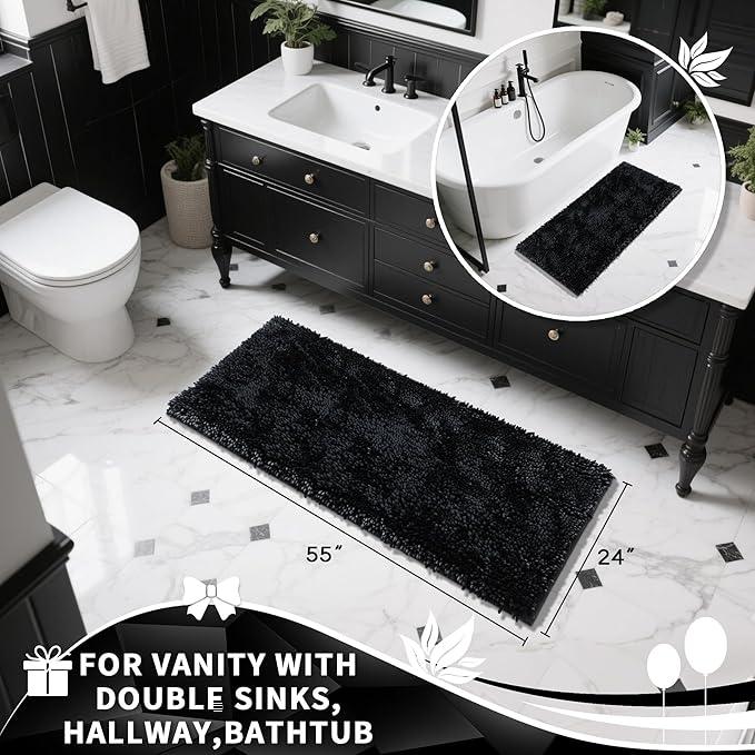 Yimobra Long Bathroom Rugs Runner 55x24 Inch, Extra Thick Soft Absorbent Chenille Bath Mat, Non Slip Machine Washable, Quick Dry Bath Rugs for Bathroom Floor, Tub and Shower, Black - ModernBath