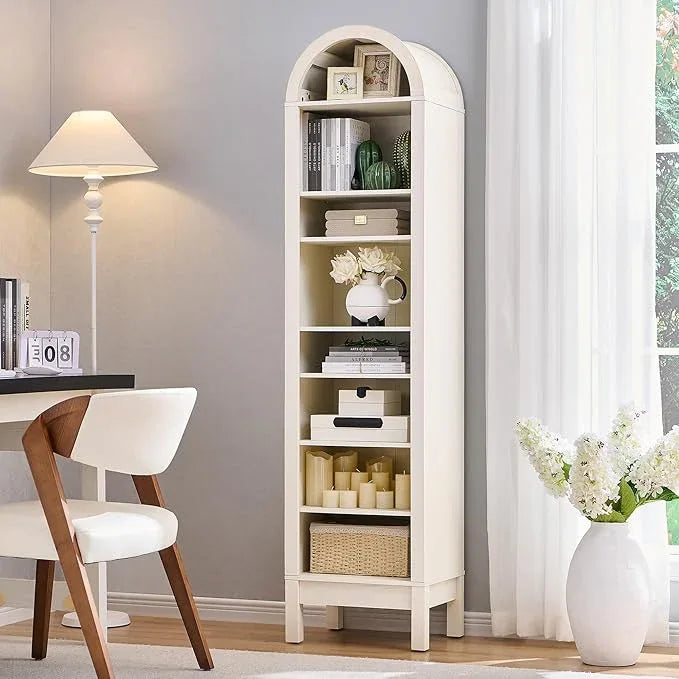 71" Tall Arched Bathroom Storage Cabinet, 8-Tier Modern Farmhouse Storage Cabinet with Adjustable Shelves, Wood Freestanding Cabinet for Bathroom, Living Room, Entryway, Hallway (Antique White) - ModernBath