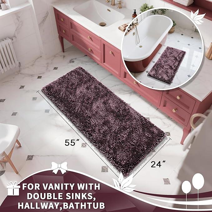 Yimobra Long Bathroom Rugs Runner 55x24 Inch, Extra Thick Soft Absorbent Chenille Bath Mat, Non Slip Machine Washable, Quick Dry Bath Rugs for Bathroom Floor, Tub and Shower, Purple Grey - ModernBath