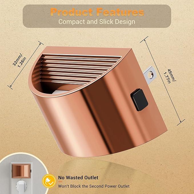 JandCase LED Night Lights Plug into Wall, 2 Pack Rose Gold Modern Night Lights, Dusk to Dawn Sensor Nightlight,0-100LM Brightness Adjustable, 3000K Soft White - ModernBath