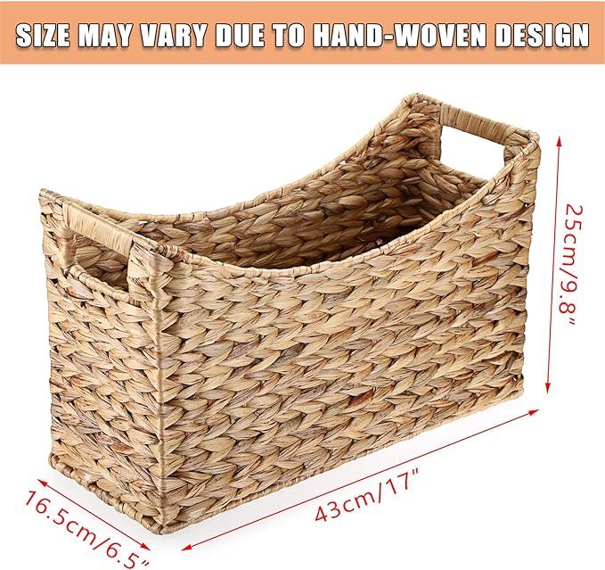 BTSKY Woven Magazine Holder, Water Hyacinth Magazine Basket, Natural Storage Basket Bin for Books & Files, Bathroom Magazine Rack with Built-in-Handle for Home, Office & Desk - 17x6.5x9.8 Inch - ModernBath