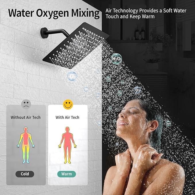 SR SUN RISE Shower Faucet - 8 Inch Shower System with Rain Shower Head and Handheld Spray - Shower Faucet Trim Repair Kits with Diverter Valve - All Metal Shower Set - Matte Black - ModernBath