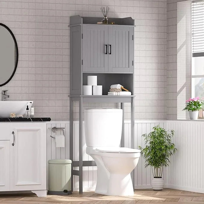 VEIKOU Over The Toilet Rack for Bathroom, Freestanding Over The Toilet Storage, Bathroom Cabinet Over Toilet w/Adjustable Shelf & Storage Rack, Grey - ModernBath