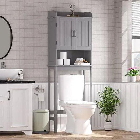 VEIKOU Over The Toilet Rack for Bathroom, Freestanding Over The Toilet Storage, Bathroom Cabinet Over Toilet w/Adjustable Shelf & Storage Rack, Grey - ModernBath