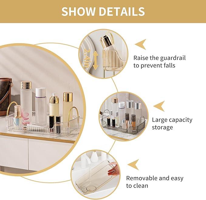 YCIA&DONE Bathroom Organizer Countertop, Makeup Storage, Skincare Cosmetic Tray Shelf, Perfume Holder Rack for Vanity Counter, Large Capacity, Easy to Install, Clean, 1 Tier, Clear White - ModernBath