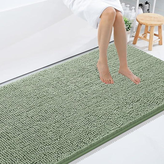 Smiry Luxury Chenille Bathroom Rugs 71x47, Extra Soft and Absorbent Shaggy Bath Mat, Machine Washable, Non-Slip Plush Carpet Runner for Tub, Shower, and Floor, Home Decor Accessories, Sage Green - ModernBath