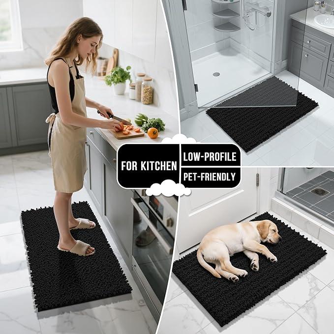 Yimobra Bathroom Rugs Non Slip Washable 32x20 Inch - Ultra Soft Absorbent Chenille Bath Mat, Quick Dry Shaggy Floor Carpet for Tub Shower, Black Home Decor Accessories - ModernBath