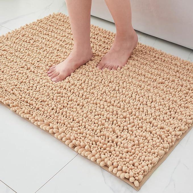 ILANGO Bathroom Rugs Beige 24x17,Extra Soft Absorbent Chenille Bath Rugs,Thick Non-Slip Shaggy Bath Mat,Machine Washable Quick Dry Bath Mats for Bathroom Floor, Tub, Shower Accessories - ModernBath