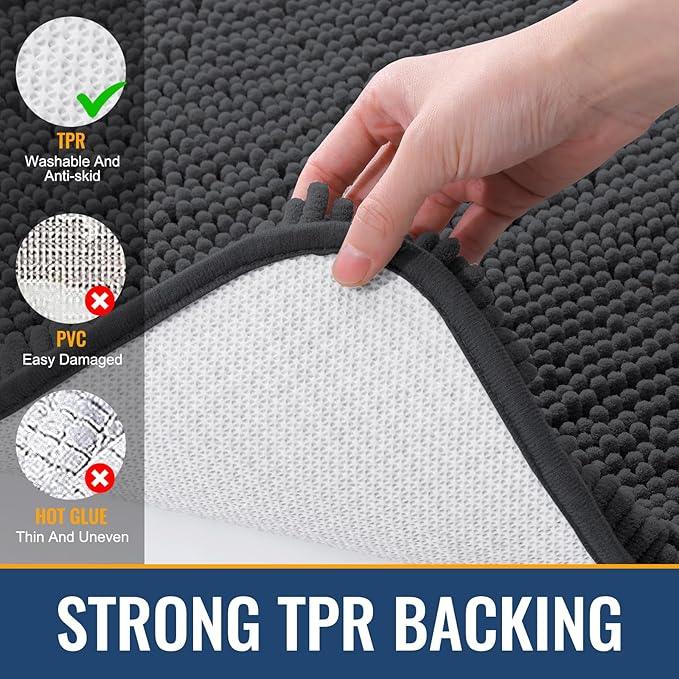 Arotive Bathroom Rugs 47x24, Extra Soft Absorbent Shaggy Chenille Bath Rugs, Machine Washable Rubber Backing Non-Slip Bath Mats for Bathroom Floor Tub and Shower, Home Decor Accessories, Dark Grey - ModernBath