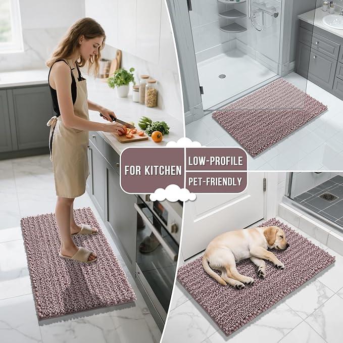 Yimobra Large Bathroom Rugs Non Slip Washable 36x24 Inch - Ultra Soft Absorbent Chenille Bath Mat, Quick Dry Shaggy Floor Carpet for Tub Shower, Mauve Home Decor Accessories - ModernBath