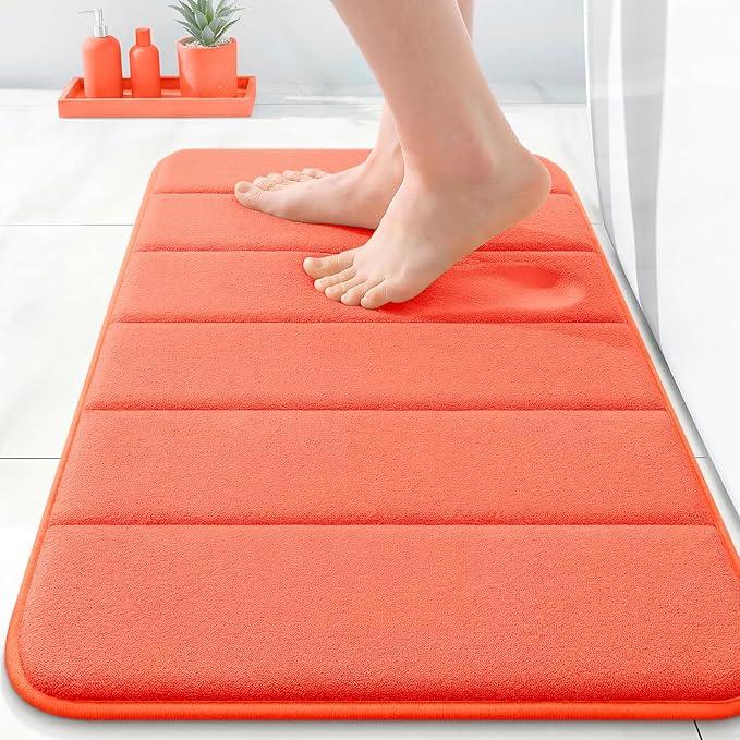 OLANLY Memory Foam Bath Mat 24x16, Super Soft Absorbent Bathroom Rugs, Quick Dry, Machine Washable Shower Floor Rugs, Bathmat Carpet, Bathroom Home Decor Accessories, Coral - ModernBath