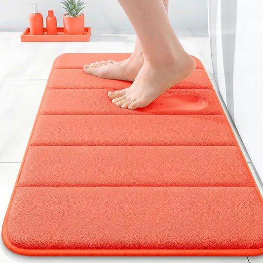 OLANLY Memory Foam Bath Mat 24x16, Super Soft Absorbent Bathroom Rugs, Quick Dry, Machine Washable Shower Floor Rugs, Bathmat Carpet, Bathroom Home Decor Accessories, Coral - ModernBath