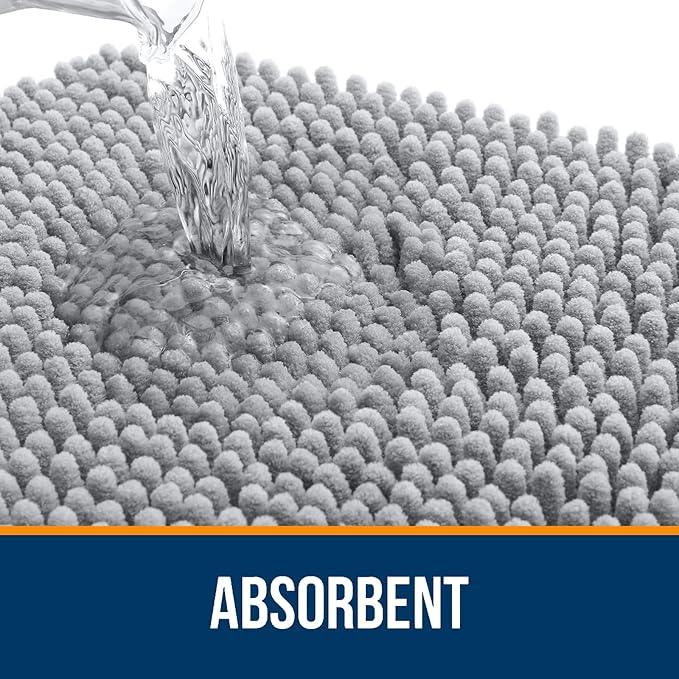 OLANLY Bathroom Rugs 36x24, Extra Soft Absorbent Chenille Bath Rugs, Rubber Backing Quick Dry, Machine Washable Bath Mats for Bathroom Floor, Tub and Shower, Home Decor Accessories, Light Grey - ModernBath