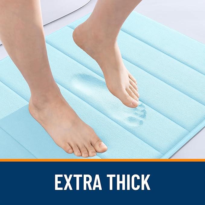 OLANLY Memory Foam Bath Mat 44x24, Super Soft Absorbent Bathroom Rugs, Quick Dry, Machine Washable Shower Floor Rugs, Bathmat Carpet, Bathroom Home Decor Accessories, Sky Blue - ModernBath