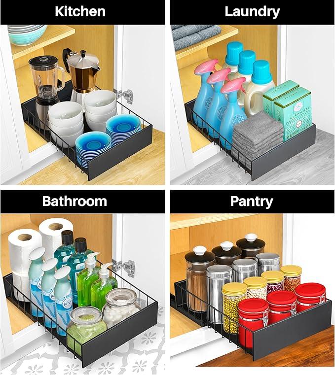 LYNK PROFESSIONAL® Pull Out Cabinet Organizer, 10" x 14" Single Tier Slide Out Drawers for Kitchen Cabinets - Sliding Pull-Out Pantry Shelves – Home Shelf Organizers - Lifetime Ltd. Warranty, Black - ModernBath