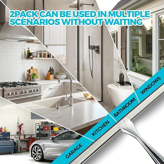 ALFLOD 2PACK 12-Inch All-Purpose Shower Squeegee for Shower Doors, Tile Shower Walls, Bathroom, Window, Glass and Car Windshield, Mirrors and Kitchen-Stainless Steel, Silver - ModernBath