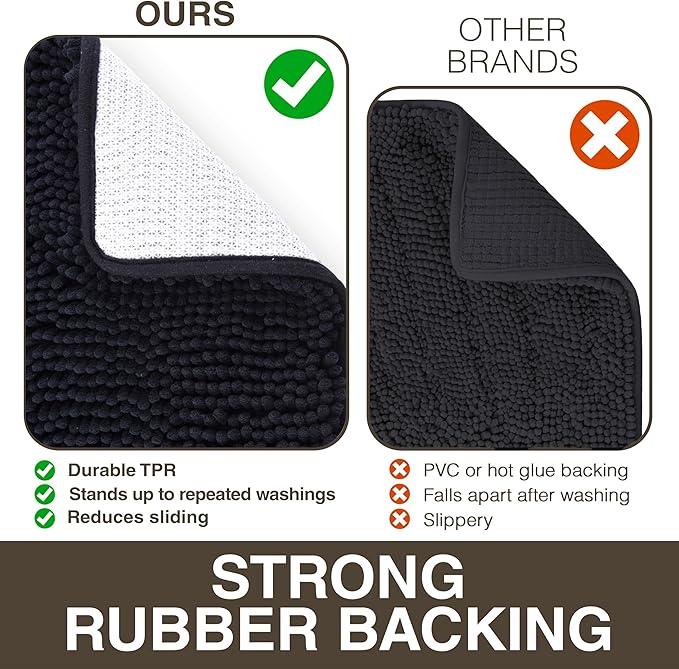 Neater Home Plush Bathroom Rugs 36x24 Thick Chenille Quick Dry Microfiber Absorbent Bath Mat, Soft Bath Rugs, Machine Washable Bathroom Floor Mat for Tub Shower Sink, Home Decor Accessories, Black - ModernBath