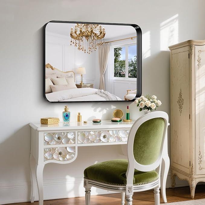 FORBATH 30x36 Inch Bathroom Mirror, Brushed Black Deep Frame Wall Mirror with Rounded Corners, Anti-Rust Tempered Glass for Modern Farmhouse Vanity (Horizontal/Vertical) - ModernBath