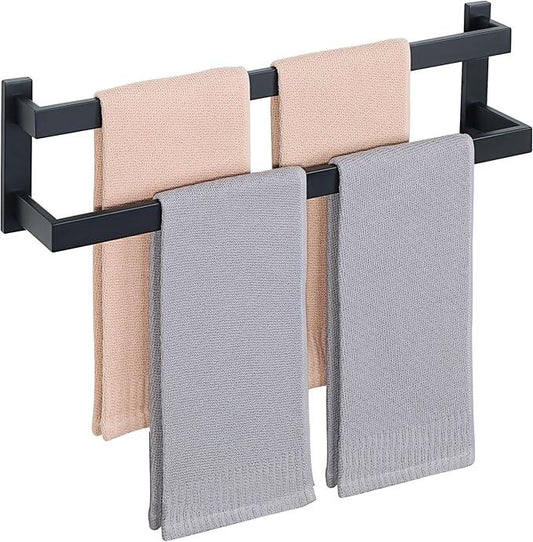 Alise Double Towel Bars for Bathroom Wall Mount,Double Towel Racks for Bathroom Towel Holder Black,SUS304 Stainless Steel Towel Rail Towel Hanger for Bathroom 23.6 Inch,Matte Black - ModernBath
