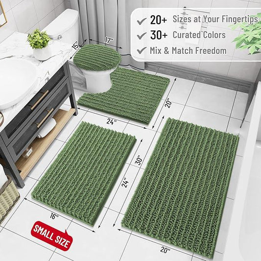Arotive Luxury Chenille Bathroom Rug Mat, Extra Soft Thick Absorbent Shaggy Bath Rugs, Non-Slip Machine Wash Dry, Plush Bath Mats for Bathroom, Shower and Tub, 30x20, Olive Green - ModernBath
