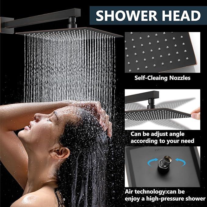 Aolemi Shower Faucet Set Rain Shower System with Handheld Spray Bathroom Shower Combo Rough-in Valve and Shower Trim Kit Included Oil Rubbed Bronze 16 Inch Wall Mount Shower Head - ModernBath