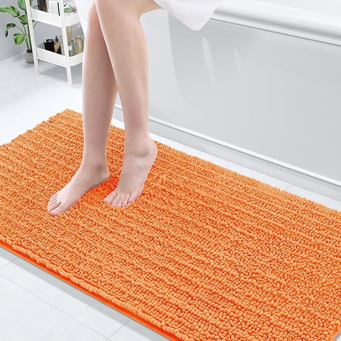 Arotive Luxury Chenille Bathroom Rug Mat, Extra Soft Thick Absorbent Shaggy Bath Rugs, Non-Slip Machine Wash Dry, Plush Bath Mats for Bathroom, Shower and Tub, 70x24, Orange - ModernBath
