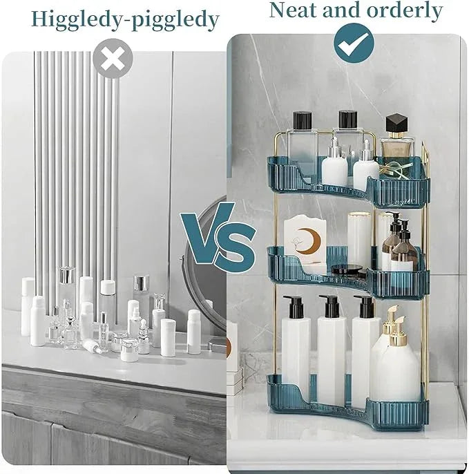 INVSSENE Corner Bathroom Countertop Organizer, Vanity Organizer Trays for Counter, Makeup Organizers, Perfume Tray, Skincare Shelf Storage Gifts for Women Girl Student (Blue, 3 Tiers) - ModernBath
