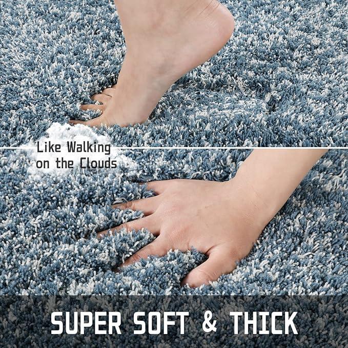 Yimobra Bathroom Rugs Non Slip Washable, Ultra Soft and Water Absorbent Bath Mats, Plush Fluffy Shower Mat Outside, Microfiber Thick Matts for Bathroom Floor/Sink, 24x17, Denim Blue and White - ModernBath