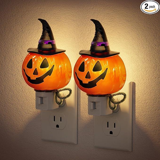 JandCase Pumpkin Night Light, 2 Pack 3000K Night Lights Plug into Wall,Cute & Funny Halloween Night Light for Kids,Plug in Pumpkin Nightlight with 360° Rotatable for Halloween Party Decor - ModernBath