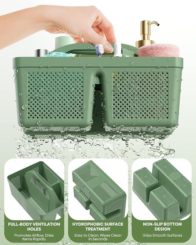 MLIKLU 4 Pack Portable Shower Caddy, Integrated Handle, Reinforced Plastic, Quick-Dry Ventilation Holes, Multi-purpose Storage Basket for Home, Dorm and Bathroom, Kitchen, Under Sink Storage, Green - ModernBath